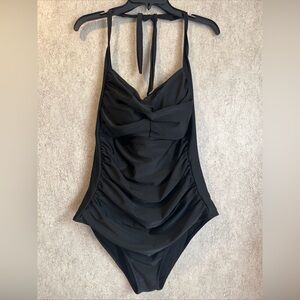 Black Swimsuit Sleek One Piece Tummy Control Tie Strap Beachwear Plus XXXL